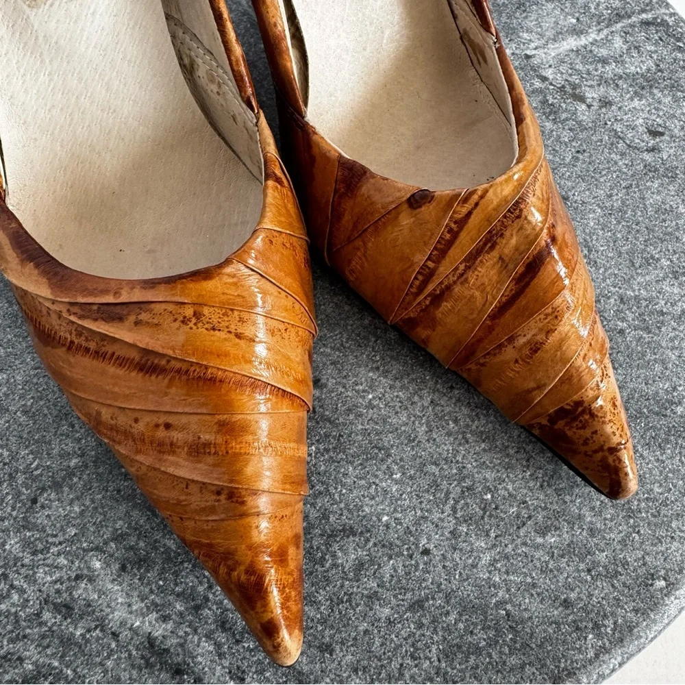 Paolo Iantorno Eel Skin Leather Heels Pointed Toe Brown 36